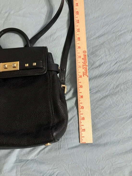 Michael Kors Hamilton Legacy Small Studded Leather Belted Backpack Black Gold - Picture 3 of 9